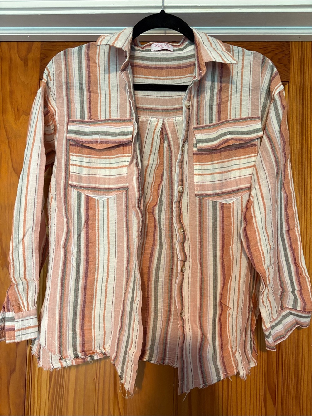 Pink Lily Striped Peach Button-Up Shirt- size S